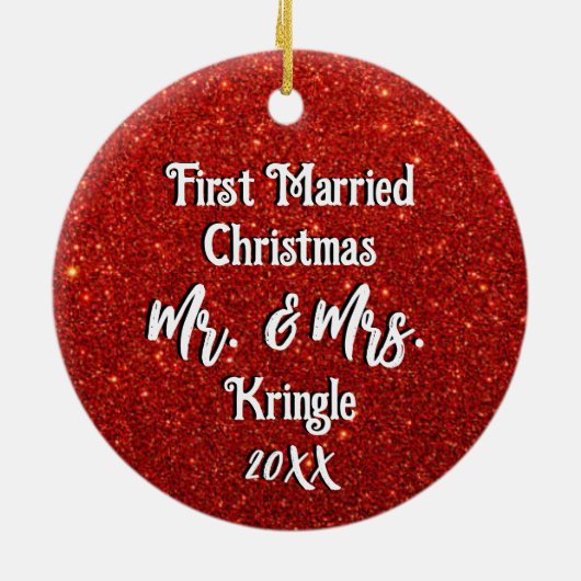 最初結婚したのクパーソナライズされた結婚リスマスの日付 セラミックオーナメント (裏面)