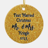 最初結婚したのクパーソナライズされた結婚リスマスの日付 セラミックオーナメント (正面)