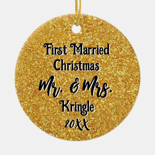 最初結婚したのクパーソナライズされた結婚リスマスの日付 セラミックオーナメント (正面)