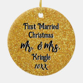 最初結婚したのクパーソナライズされた結婚リスマスの日付 セラミックオーナメント (裏面)