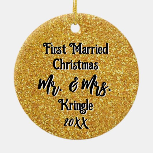 最初結婚したのクパーソナライズされた結婚リスマスの日付 セラミックオーナメント (裏面)