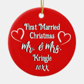 最初結婚したのクパーソナライズされた結婚リスマスの日付 セラミックオーナメント (正面)