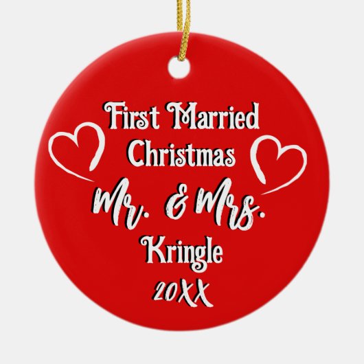 最初結婚したのクパーソナライズされた結婚リスマスの日付 セラミックオーナメント (正面)