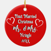 最初結婚したのクパーソナライズされた結婚リスマスの日付 セラミックオーナメント (裏面)