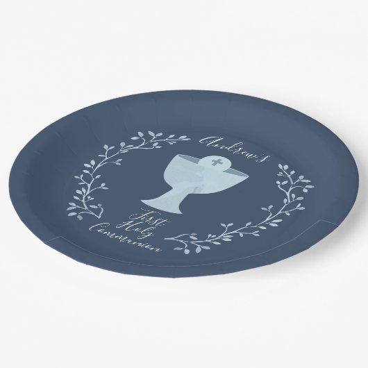 最初聖餐のカスタムな紙皿-男の子のパーティー ペーパープレート (アングル)