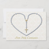 最初聖餐の数珠のハートの青 招待状 (正面)