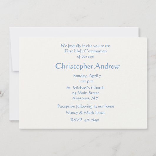 最初聖餐の数珠のハートの青 招待状 (裏面)