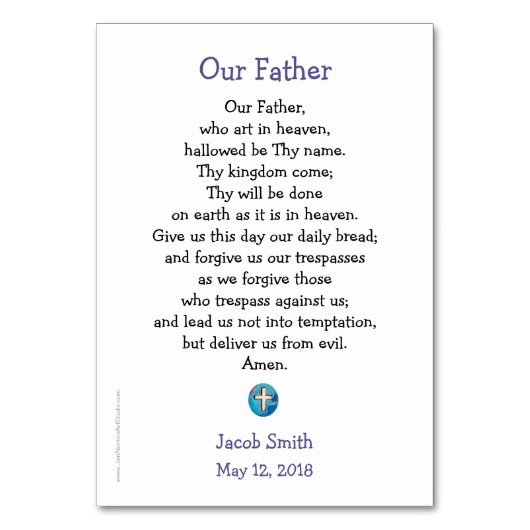 最初聖餐の男の子のためのカスタマイズ可能な祈りの言葉カード テーブルナンバー (裏面)