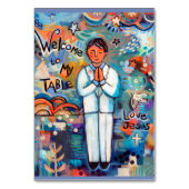 最初聖餐の男の子のためのカスタマイズ可能な祈りの言葉カード テーブルナンバー (正面)