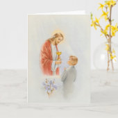 最初聖餐の確認の男の子 カード (黄色い花)