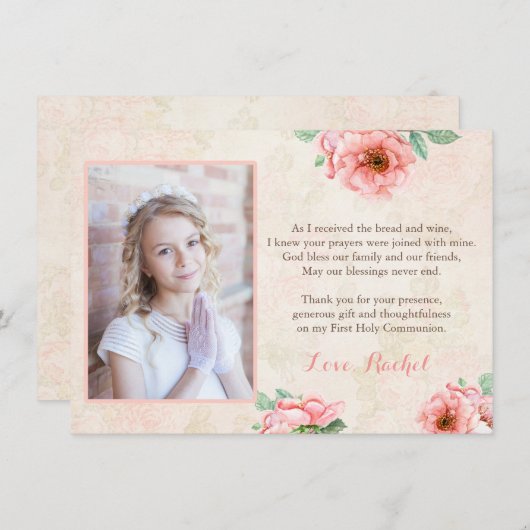 最初聖餐の祈りの言葉は女の子のヴィンテージのために感謝していしています サンキューカード (正面/裏面)