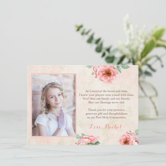 最初聖餐の祈りの言葉は女の子のヴィンテージのために感謝していしています サンキューカード (スタンド正面)