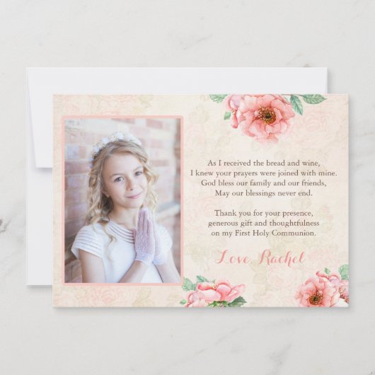 最初聖餐の祈りの言葉は女の子のヴィンテージのために感謝していしています サンキューカード (正面)