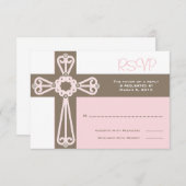 最初聖餐または洗礼RSVP |のピンク 出欠カード (正面/裏面)