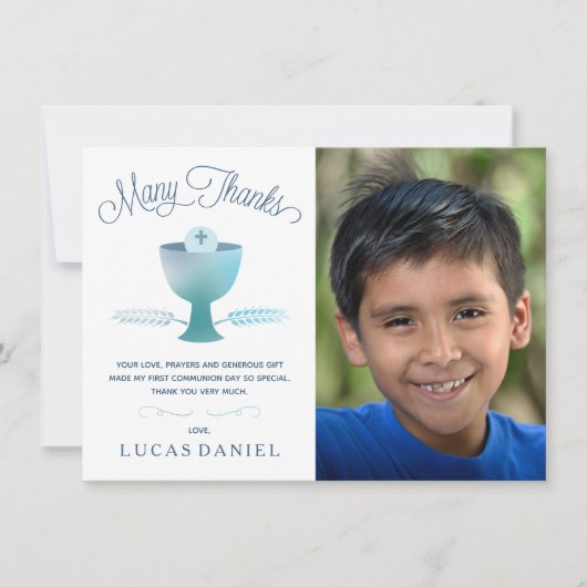 最初聖餐式のサンキューカード-写真、男の子 サンキューカード (正面)
