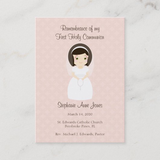 最初聖餐式のブルネットの女の子 名刺 (正面)