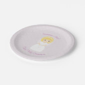 最初聖餐式のブロンドの女性の女の子 ペーパープレート (アングル)