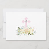 最初聖餐式の女の子の花の十字の写真 招待状 (裏面)