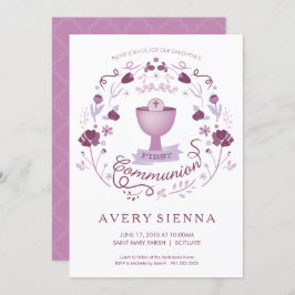 最初聖餐式の招待状の女の子の招待カード 招待状