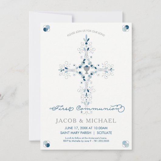 最初聖餐式の招待状の男の子の招待カード 招待状 (正面)