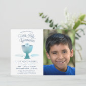 最初聖餐式の招待状-写真、男の子 招待状 (スタンド正面)