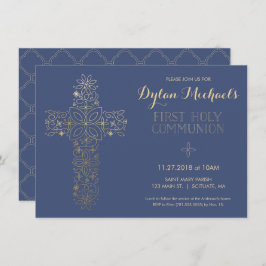 最初聖餐式の招待状、金ゴールドの十字の招待 招待状