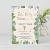 最初聖餐式の招待状、金ゴールドの花柄 招待状 (スタンド正面)