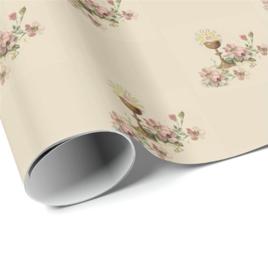 最初聖餐式の聖餐杯のカトリック教徒の花 ラッピングペーパー (ロールコーナー)