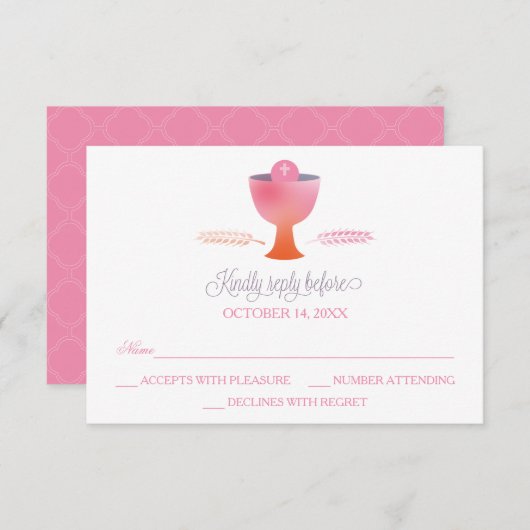 最初聖餐式RSVPの応答カード-女の子 出欠カード (正面/裏面)