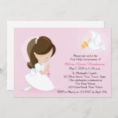 最初聖餐、ピンクブルネットの女の子 招待状 (正面/裏面)