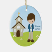 最初聖餐、ブルネットの男の子 セラミックオーナメント (右)