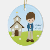 最初聖餐、ブルネットの男の子 セラミックオーナメント (左)