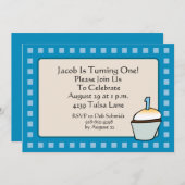 最初誕生日のカップケーキのパーティの招待状 招待状 (正面/裏面)