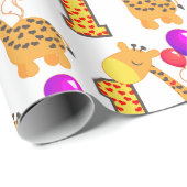 最初誕生日のキリンのカスタムなパーティー ラッピングペーパー (ロールコーナー)