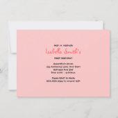 最初誕生日のジャングルの動物のピンクの写真の招待 招待状 (裏面)