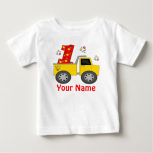 最初誕生日のダンプトラックのパーソナライズなワイシャツ ベビーTシャツ