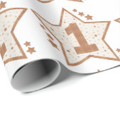 最初誕生日のピンクおよび金ゴールドの星 ラッピングペーパー (ロールコーナー)