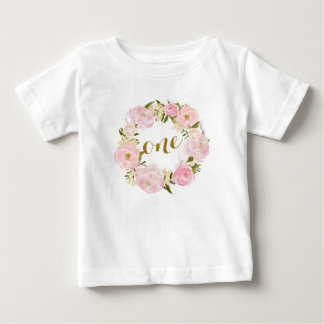 最初誕生日のピンクの花のTシャツ ベビーTシャツ
