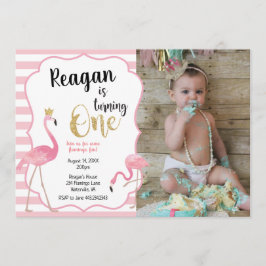 最初誕生日のフラミンゴの写真の招待状 招待状