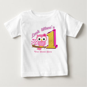 最初誕生日のベビーのワイシャツ のフクロウのTシャツ ベビーTシャツ