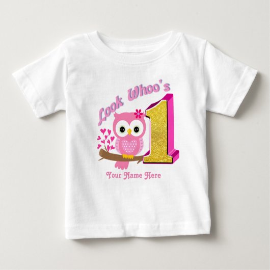 最初誕生日のベビーのワイシャツ|のフクロウのTシャツ ベビーTシャツ (正面)