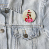 最初誕生日の女の子のソックス猿のお祝い 缶バッジ (インサイチュ)