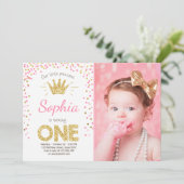 最初誕生日の招待のプリンセスの金ゴールドのピンク 招待状 (スタンド正面)
