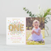 最初誕生日の招待の女の子のピンクの金ゴールドのミント 招待状 (スタンド正面)