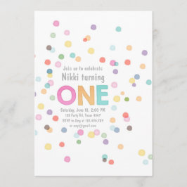 最初誕生日の招待の女の子の水彩画の紙吹雪 招待状