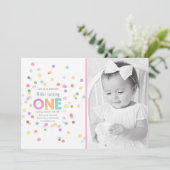 最初誕生日の招待の女の子の水彩画の紙吹雪 招待状 (スタンド正面)