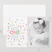 最初誕生日の招待の女の子の水彩画の紙吹雪 招待状 (正面/裏面)