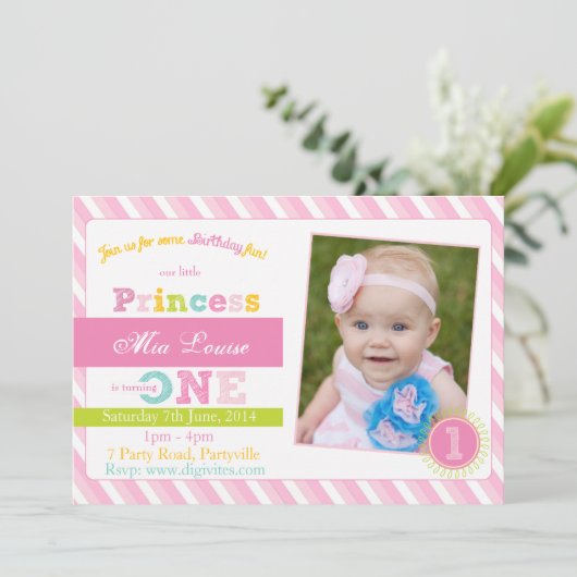 最初誕生日の招待状、写真の誕生日の招待 招待状 (スタンド正面)