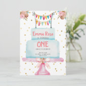 最初誕生日の水彩画のケーキ 招待状 (スタンド正面)