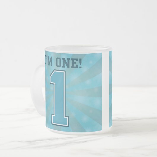 最初誕生日の男の子、私は1才の大きく青い第1です フロストグラスマグカップ (正面左)